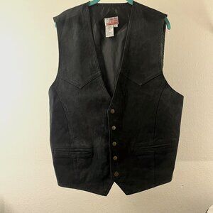 Men’s Black Leather Western Vest – Original Marines – Cowboy Biker Large